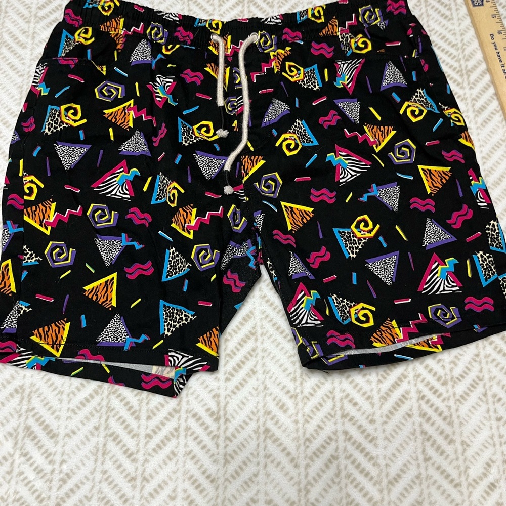 Oh Snap! Chino Shorts Mens Extra Large Black Stretch Cotton 90's Retro Print